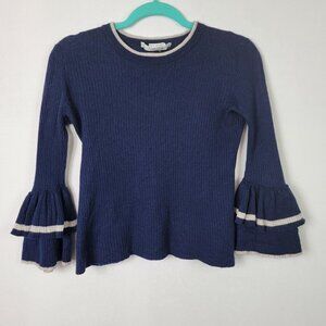 FRAME Cropped Sweater Women's M Navy Blue Pullover Half Bell Sleeve Wool Nylon